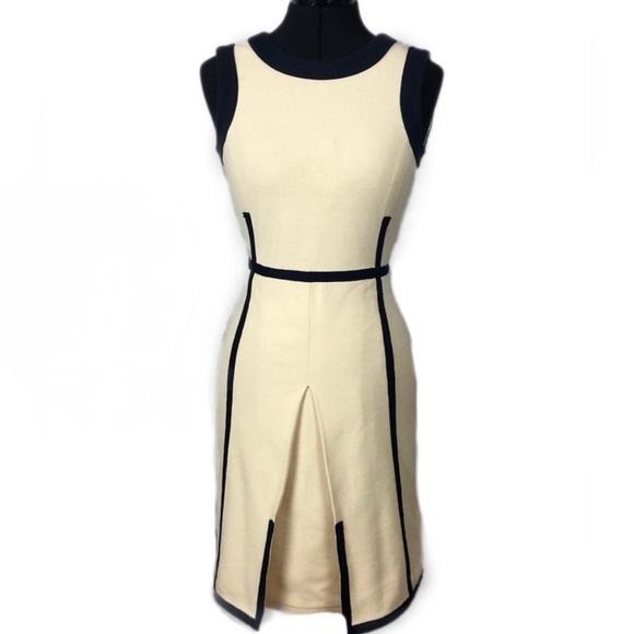 Tory Burch Colorblock Pattern Shift Dress –Neutral/Navy Excellent Condition Sz L - Picture 1 of 8